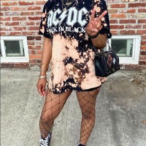 O Neck Print Black Oversized Tshirt “AC/DC”